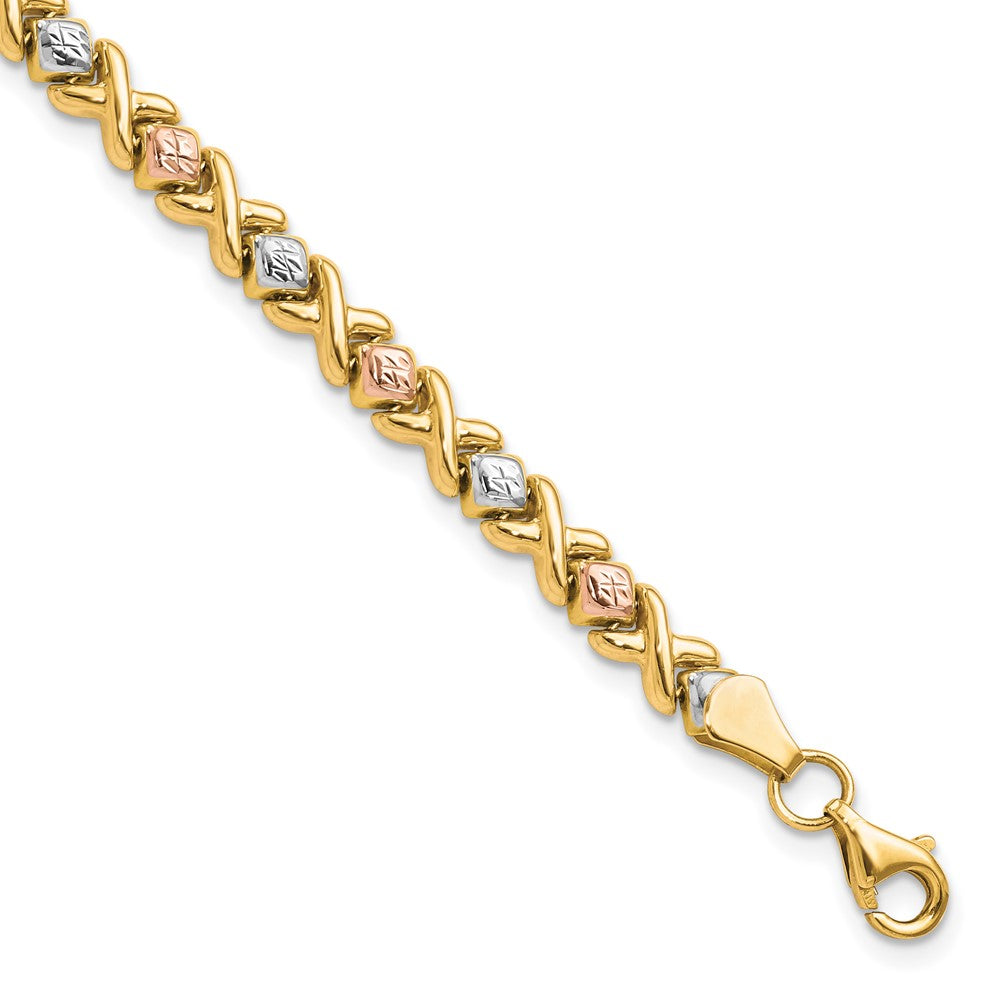 10K Tri Color Polished And D/C Bracelet