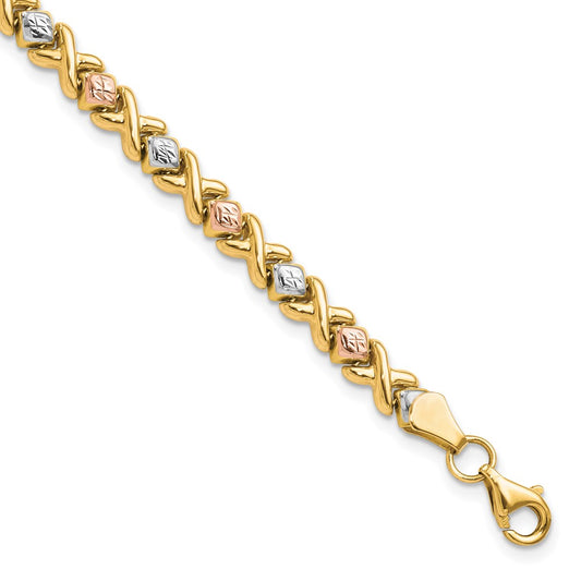 10K Tri Color Polished And D/C Bracelet