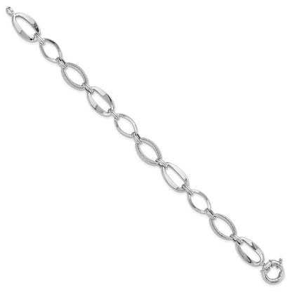 10K White Gold Polished And Textured Link Bracelet