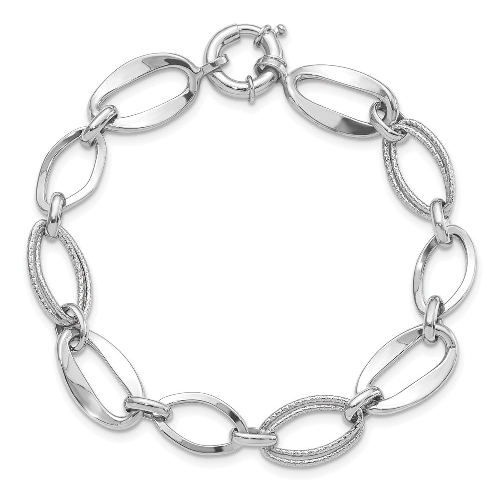 10K White Gold Polished And Textured Link Bracelet