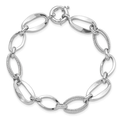 10K White Gold Polished And Textured Link Bracelet