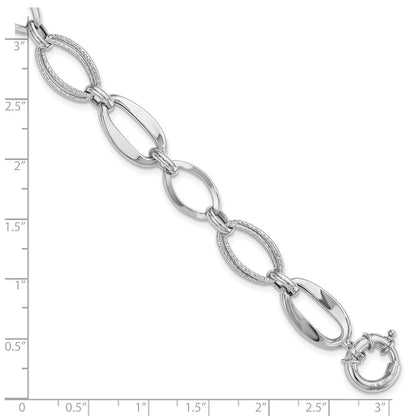 10K White Gold Polished And Textured Link Bracelet