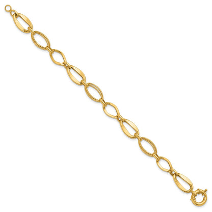 10K Yellow Gold Polished And Textured Link Bracelet
