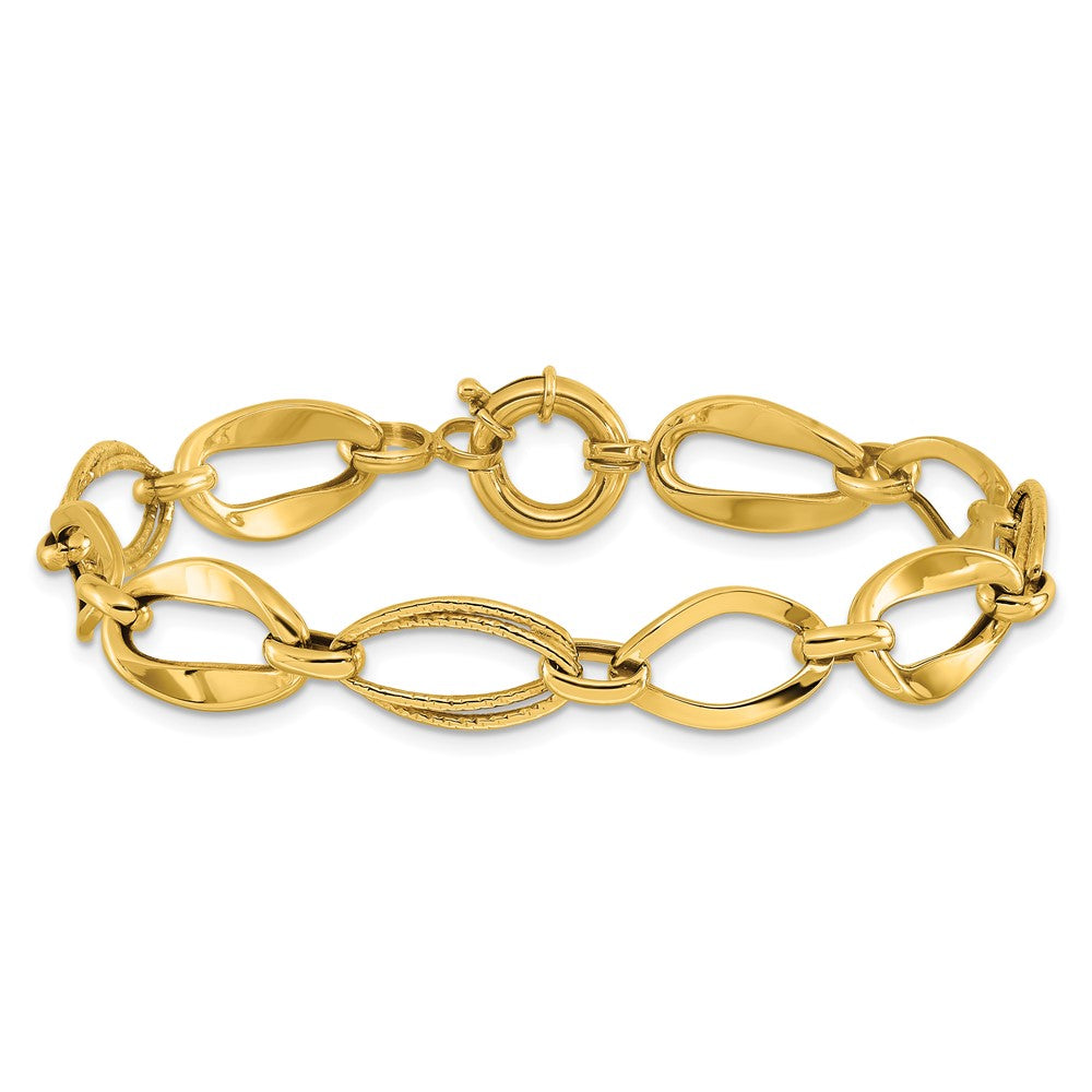10K Yellow Gold Polished And Textured Link Bracelet