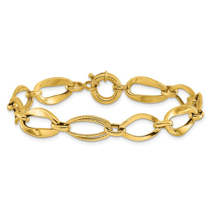 10K Yellow Gold Polished And Textured Link Bracelet