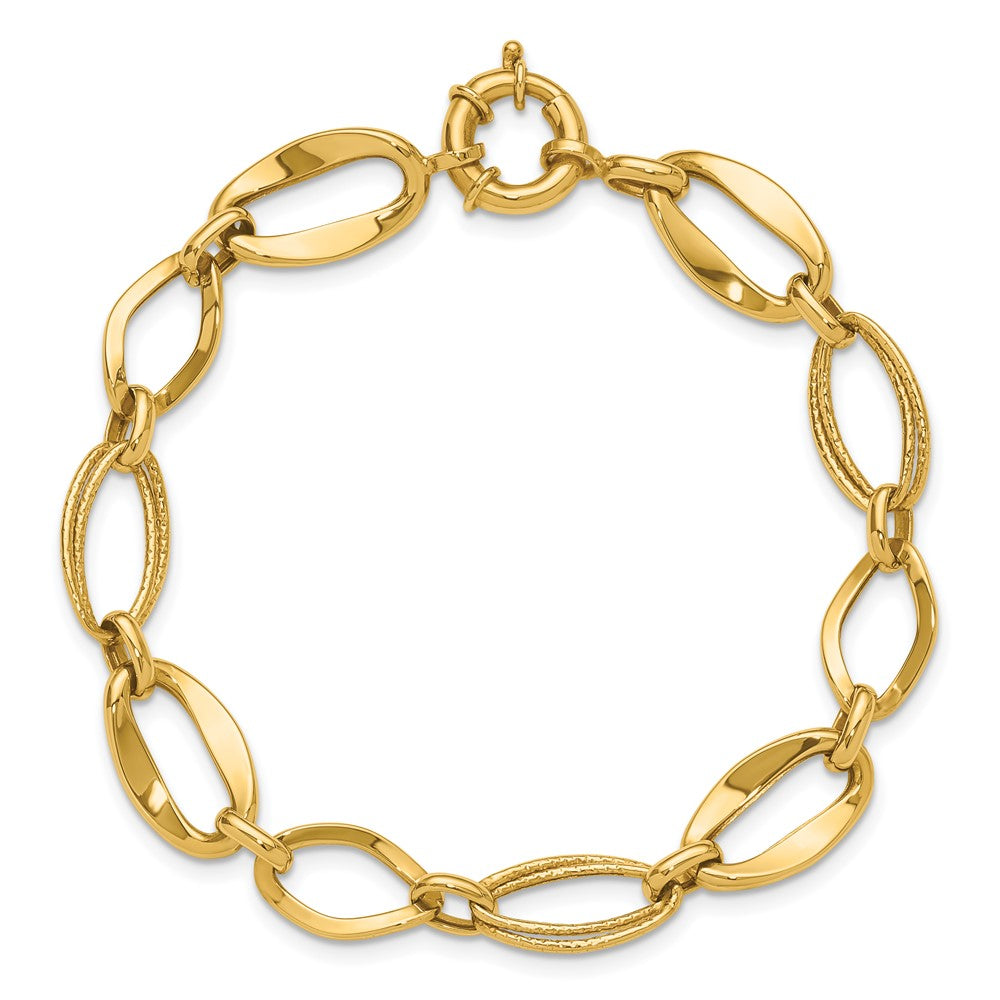 10K Yellow Gold Polished And Textured Link Bracelet