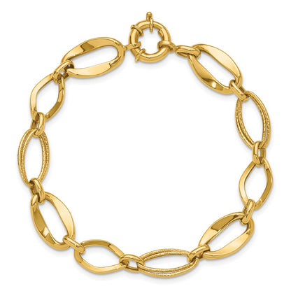 10K Yellow Gold Polished And Textured Link Bracelet