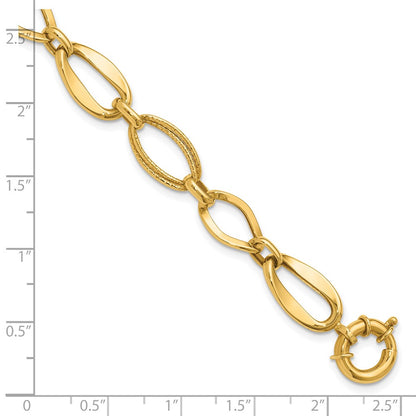 10K Yellow Gold Polished And Textured Link Bracelet