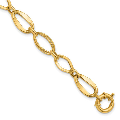 10K Yellow Gold Polished And Textured Link Bracelet