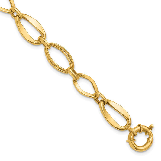 10K Yellow Gold Polished And Textured Link Bracelet