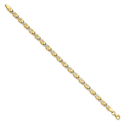 10K Yellow Rhodium White Polished/Diamond Cut Bracelet