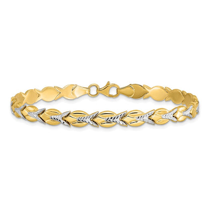 10K Yellow Rhodium White Polished/Diamond Cut Bracelet
