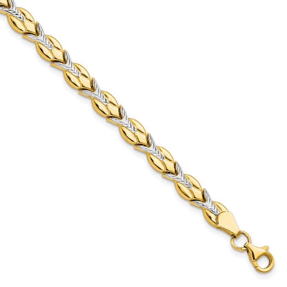 10K Yellow Rhodium White Polished/Diamond Cut Bracelet