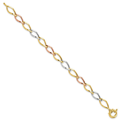 10K Tri Color Polished Link Bracelet