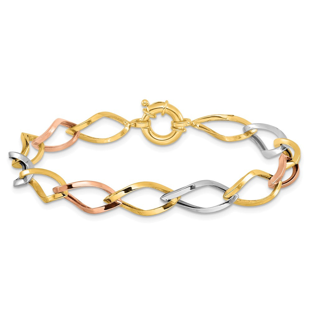 10K Tri Color Polished Link Bracelet