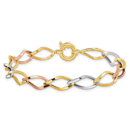 10K Tri Color Polished Link Bracelet