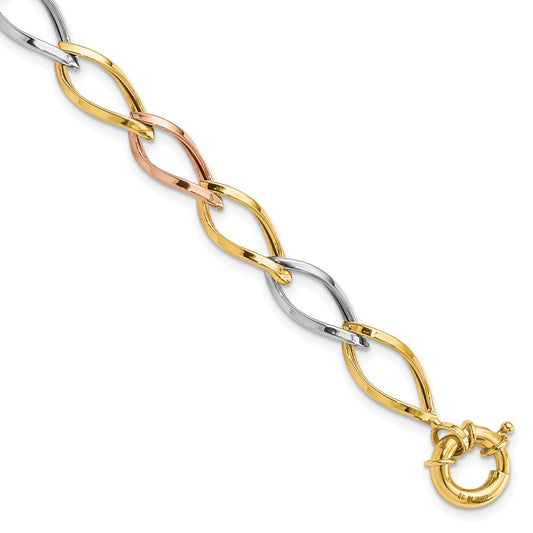 10K Tri Color Polished Link Bracelet
