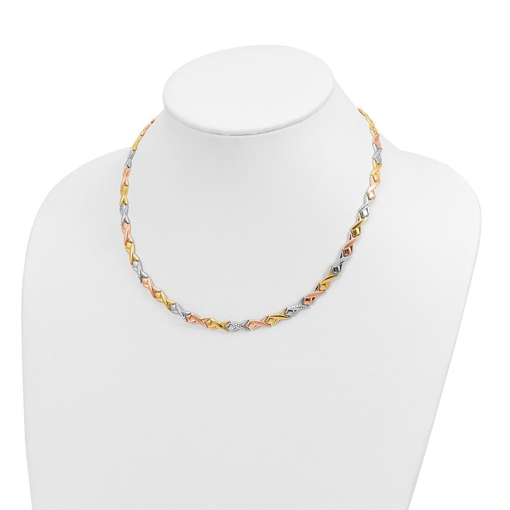 10K Tri Color Polished And Brushed D/C Necklace
