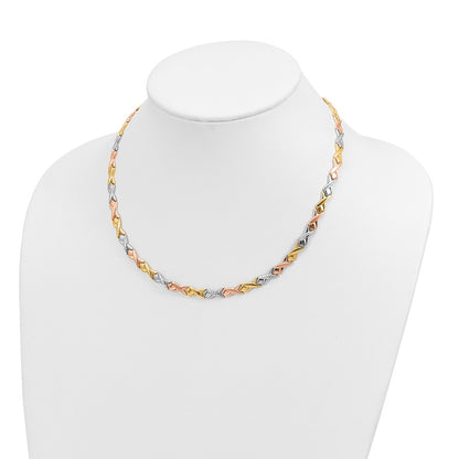 10K Tri Color Polished And Brushed D/C Necklace