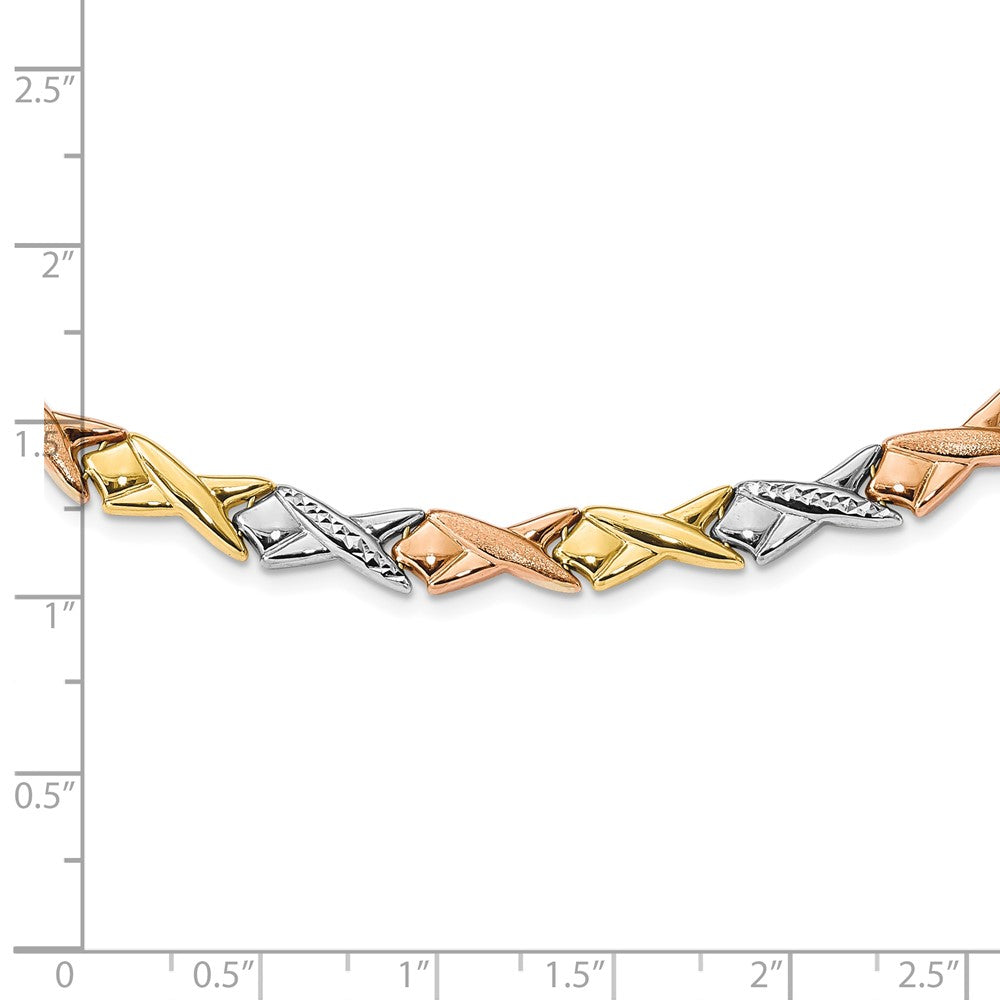 10K Tri Color Polished And Brushed D/C Necklace
