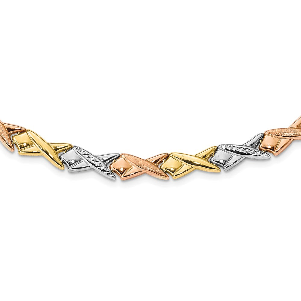 10K Tri Color Polished And Brushed D/C Necklace