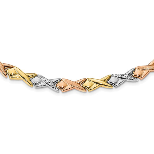 10K Tri Color Polished And Brushed D/C Necklace