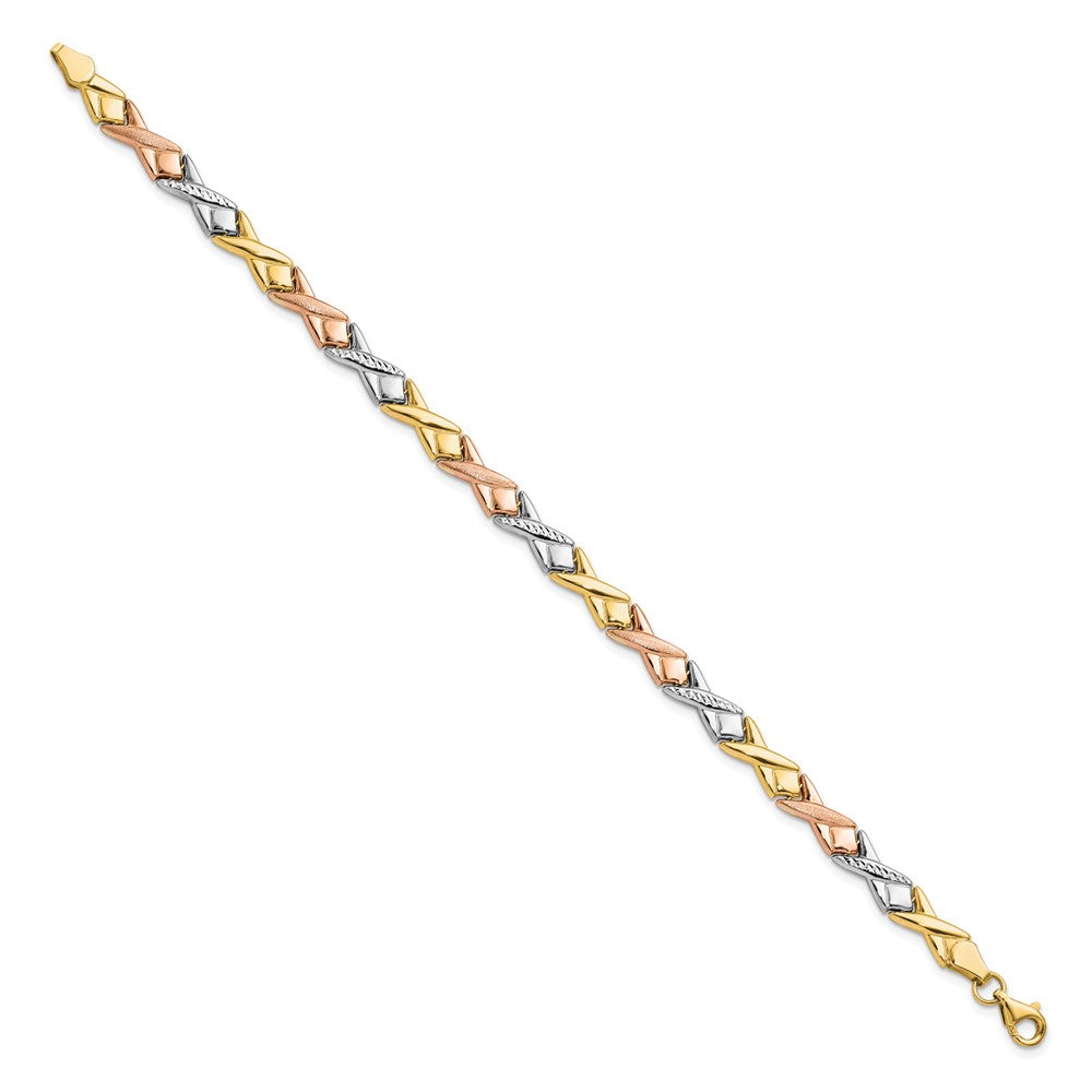10K Tri Color Polished / Brushed And Diamond Cut Bracelet