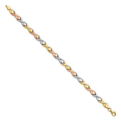 10K Tri Color Polished / Brushed And Diamond Cut Bracelet