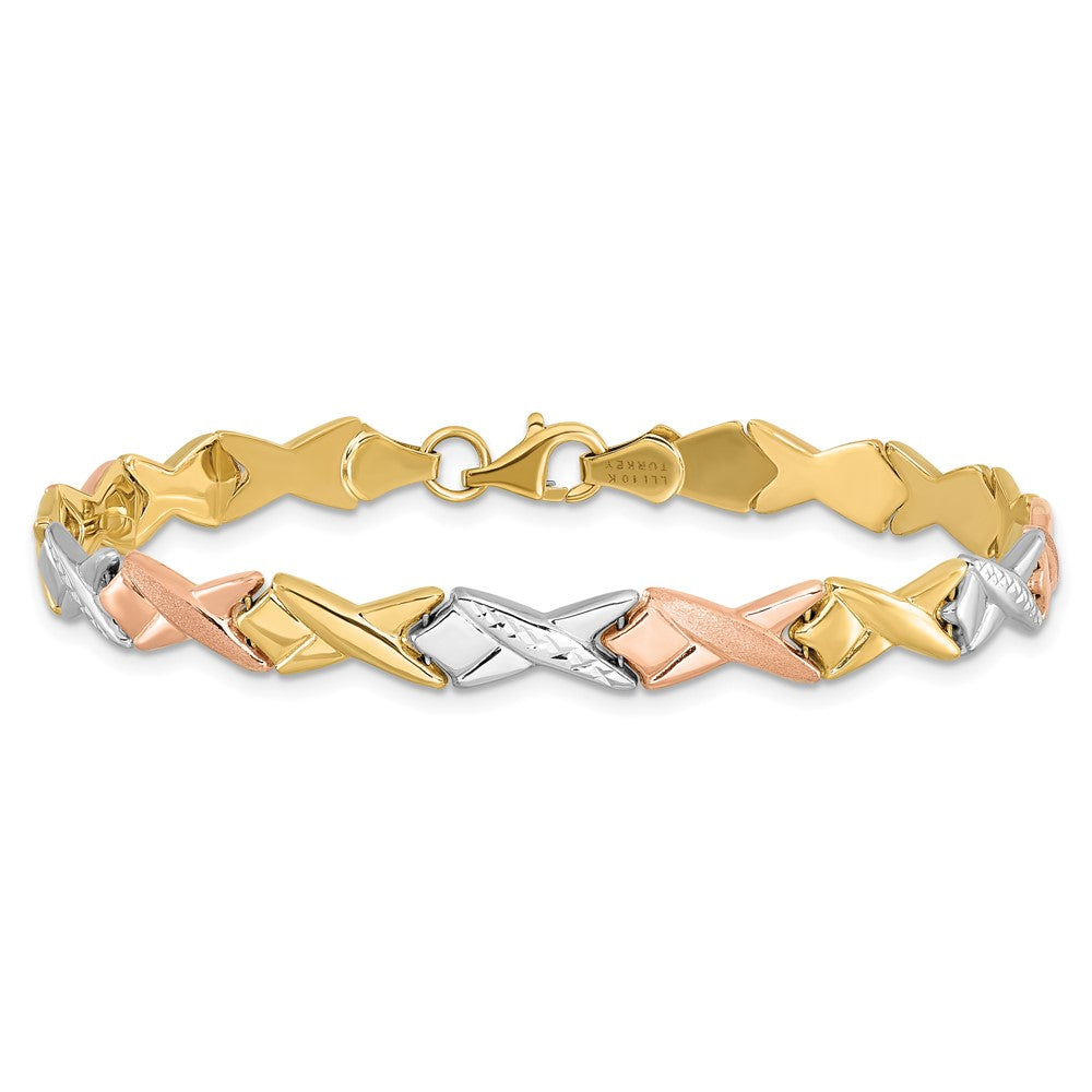 10K Tri Color Polished / Brushed And Diamond Cut Bracelet