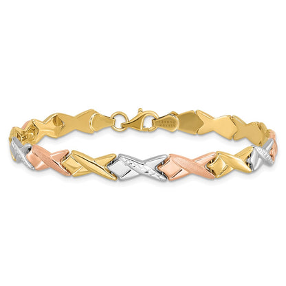 10K Tri Color Polished / Brushed And Diamond Cut Bracelet