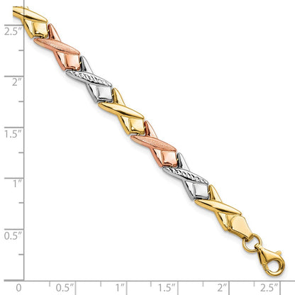 10K Tri Color Polished / Brushed And Diamond Cut Bracelet