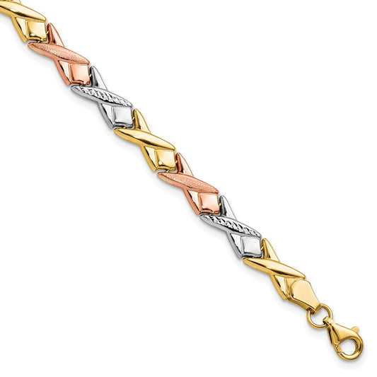 10K Tri Color Polished / Brushed And Diamond Cut Bracelet