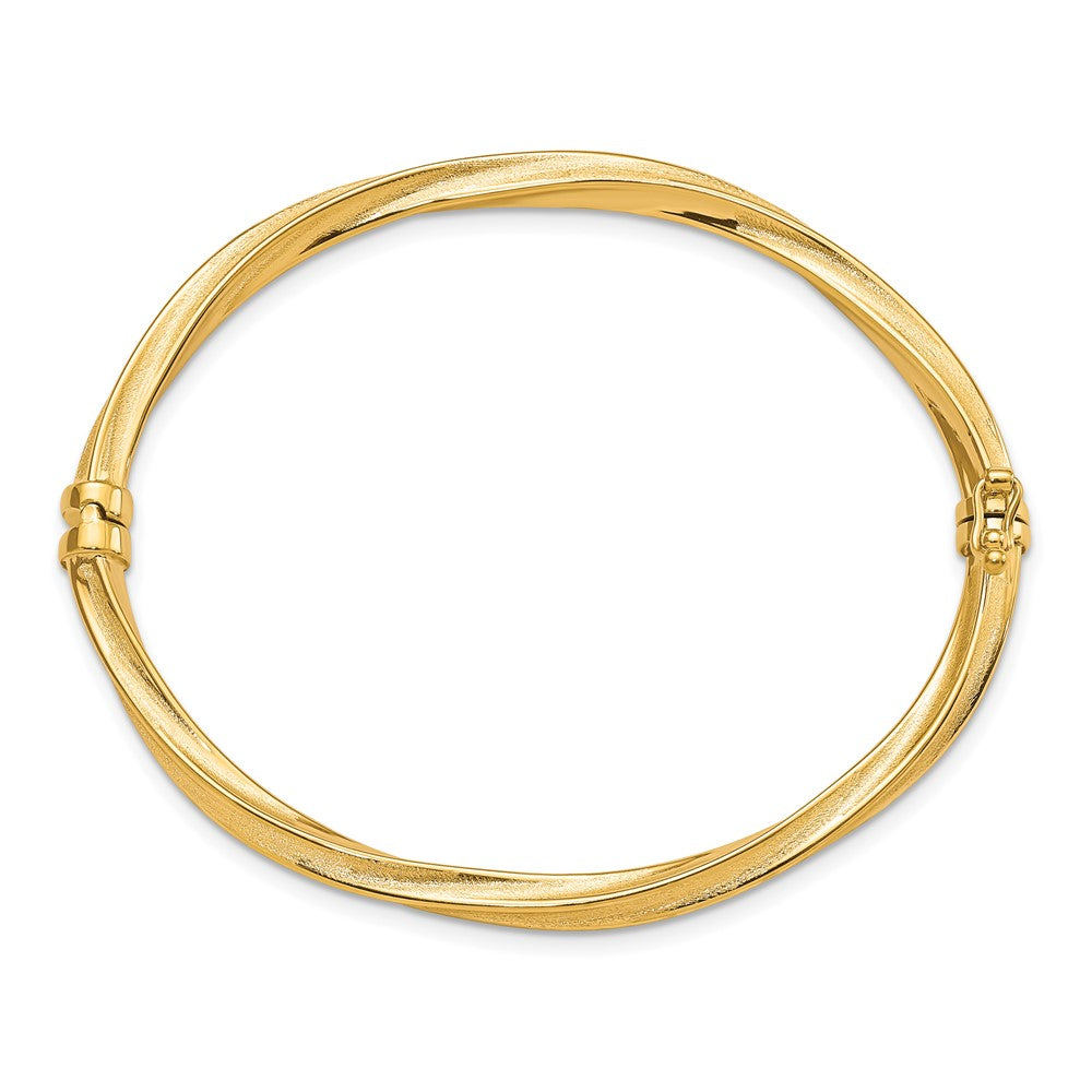 10K Yellow Gold Polished And Brushed Hinged Bangle