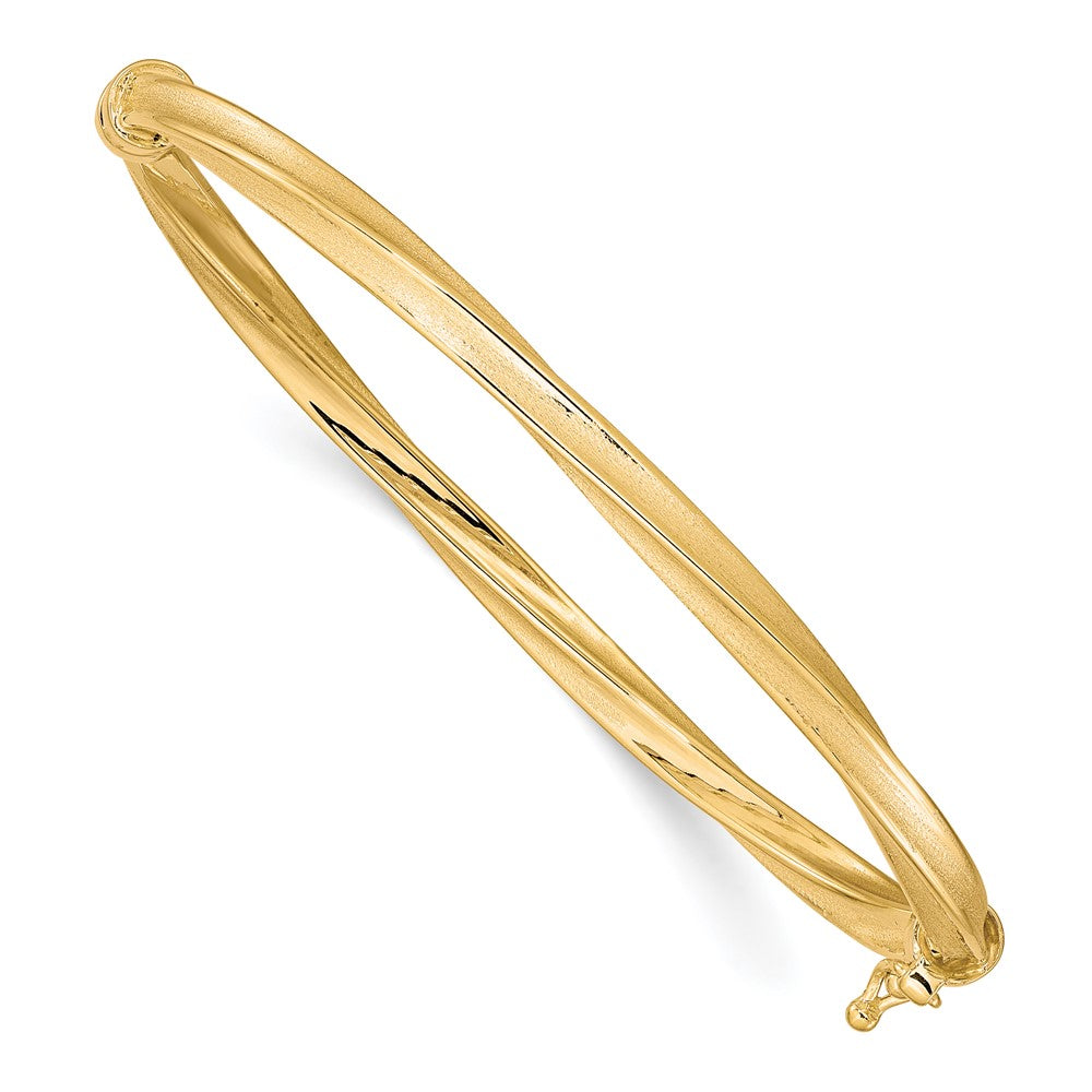 10K Yellow Gold Polished And Brushed Hinged Bangle