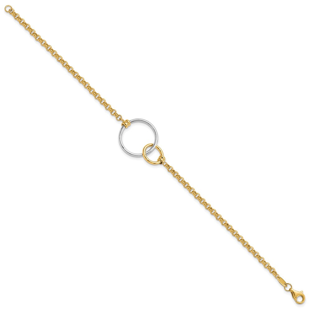 10K Two Tone Polished Interlocking Circles Link Bracelet