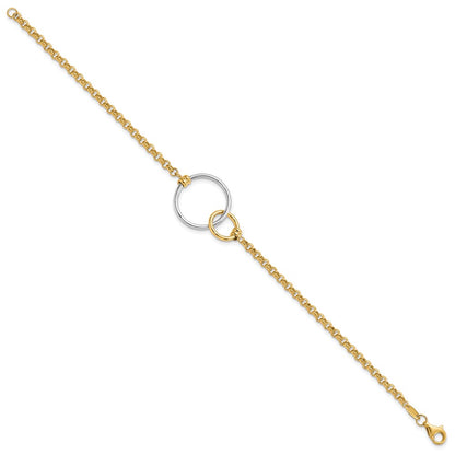 10K Two Tone Polished Interlocking Circles Link Bracelet