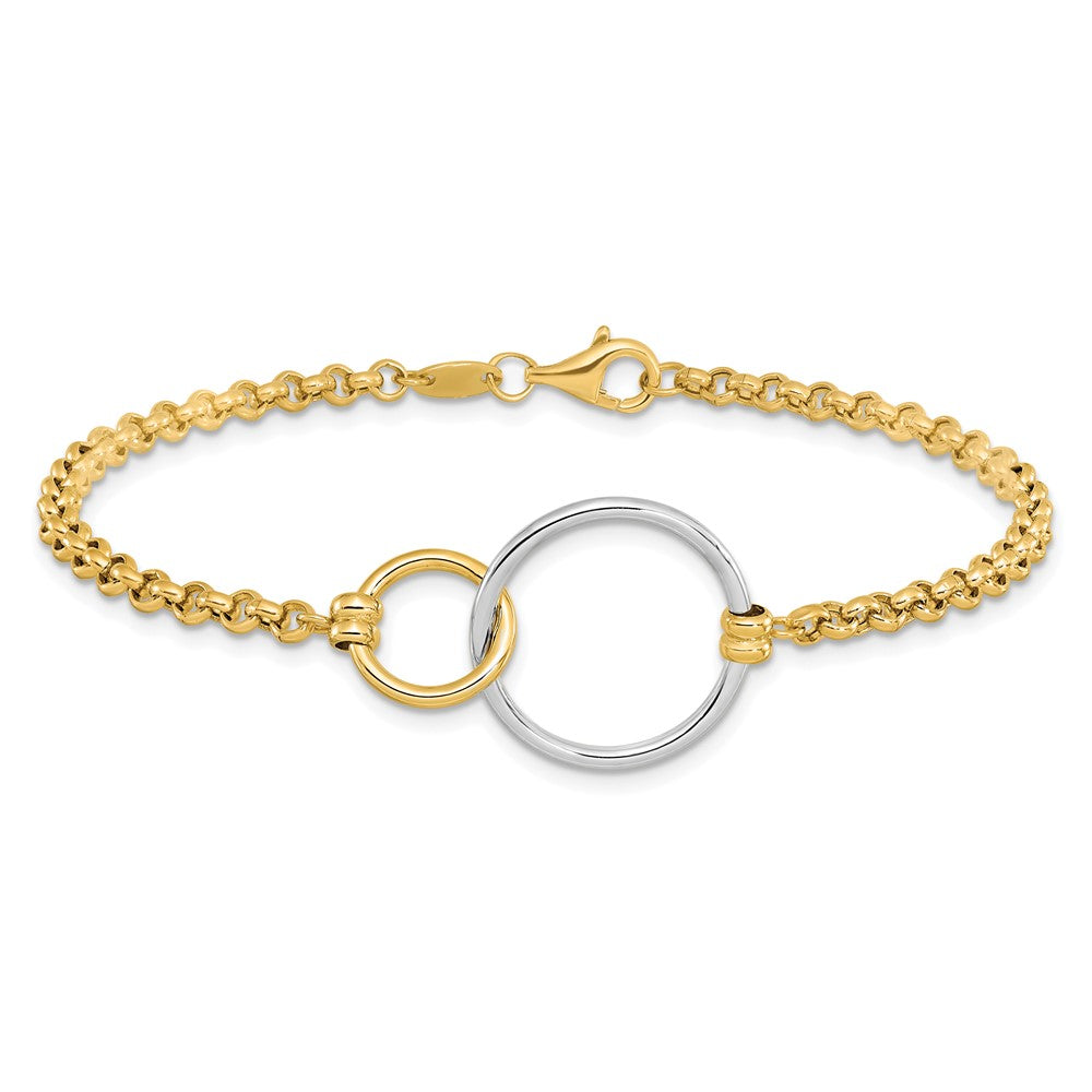 10K Two Tone Polished Interlocking Circles Link Bracelet