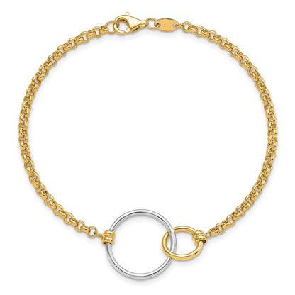 10K Two Tone Polished Interlocking Circles Link Bracelet
