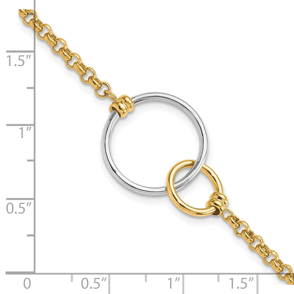 10K Two Tone Polished Interlocking Circles Link Bracelet
