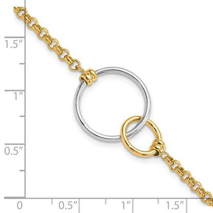 10K Two Tone Polished Interlocking Circles Link Bracelet
