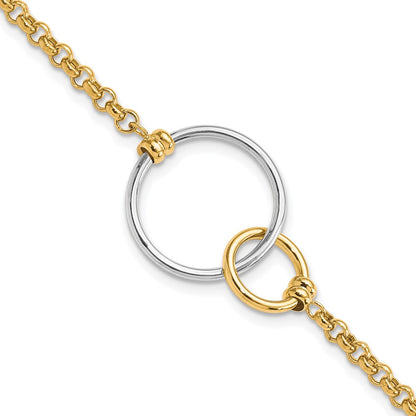 10K Two Tone Polished Interlocking Circles Link Bracelet