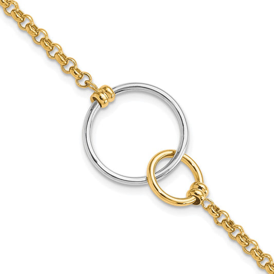 10K Two Tone Polished Interlocking Circles Link Bracelet