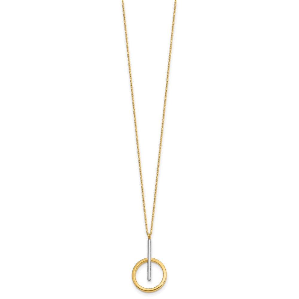 10K Yellow Rhodium White Polished Bar Circle Pendant Necklace