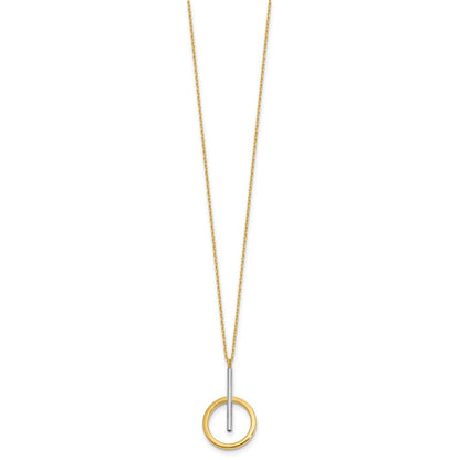 10K Yellow Rhodium White Polished Bar Circle Pendant Necklace
