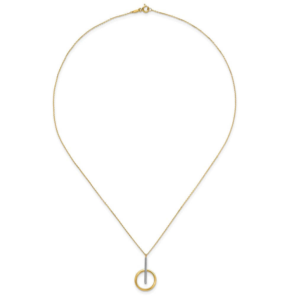 10K Yellow Rhodium White Polished Bar Circle Pendant Necklace