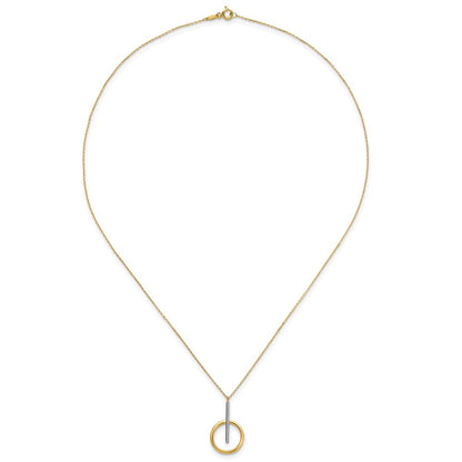 10K Yellow Rhodium White Polished Bar Circle Pendant Necklace