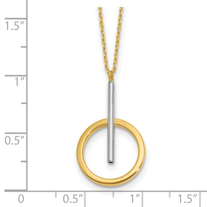 10K Yellow Rhodium White Polished Bar Circle Pendant Necklace