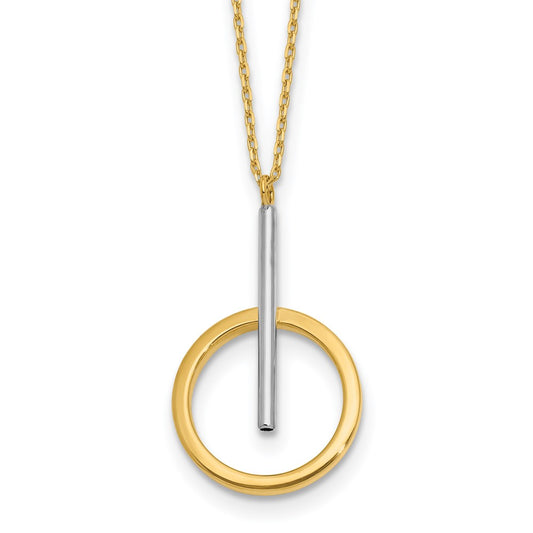10K Yellow Rhodium White Polished Bar Circle Pendant Necklace