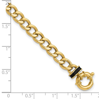 10K Yellow Gold Polished With Black Enamel Flat Oval Link 1In Ext. Bracelet
