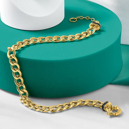 10K Yellow Gold Polished With Black Enamel Flat Oval Link 1In Ext. Bracelet